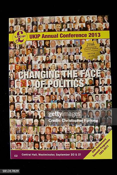 The front cover of the UKIP party conference souvenir programme on September 20, 2013 in London, England. Members of the United kingdom Independent...