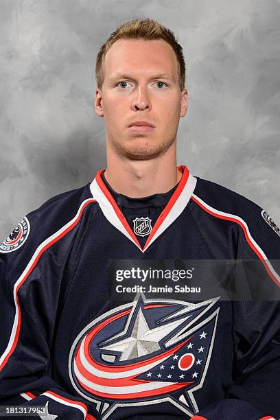 Blake Parlett of the Columbus Blue Jackets poses for his official headshot for the 2013-2014 season on September 11, 2013 at Nationwide Arena in...