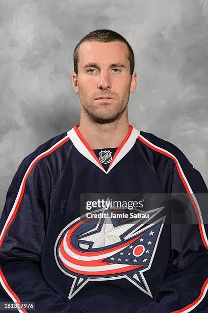 Andrew Joudrey of the Columbus Blue Jackets poses for his official headshot for the 2013-2014 season on September 11, 2013 at Nationwide Arena in...