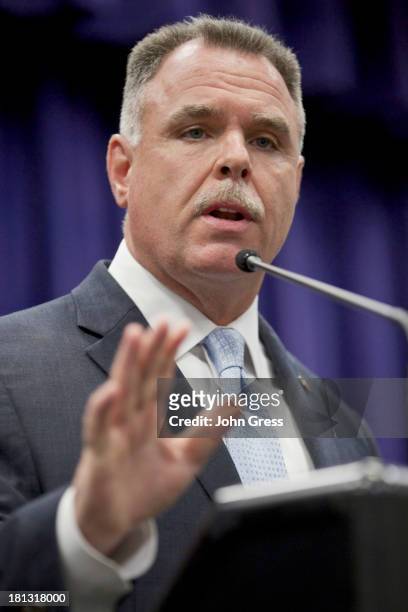 Chicago Police Superintendent Garry McCarthy speaks during a news conference about a shooting on September 20, 2013 in Chicago, Illinois. Thirteen...
