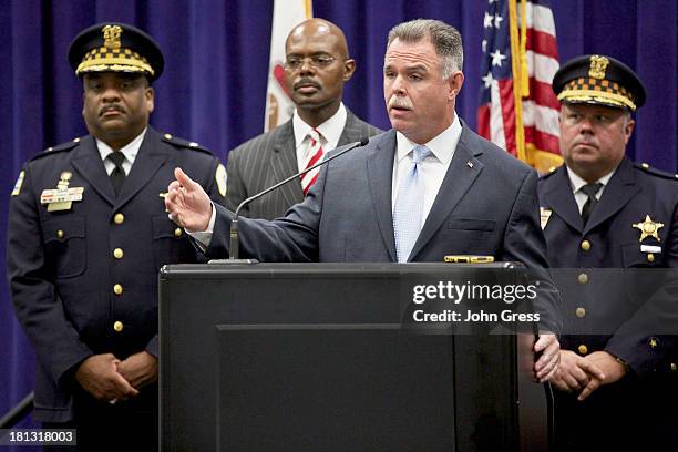 Chicago Police Superintendent Garry McCarthy speaks during a news conference about a shooting on September 20, 2013 in Chicago, Illinois. Thirteen...