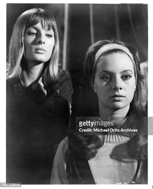 Actresses Alison Seebohm and Francesca Annis on the set of the movie "Murder Most Foul" in 1964.