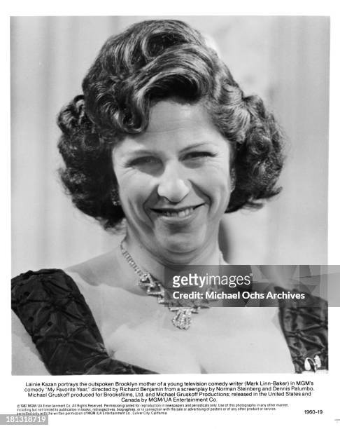 Actress Lainie Kazan on set of the MGM/UA Entertainment movie "My Favorite Year" in 1982.