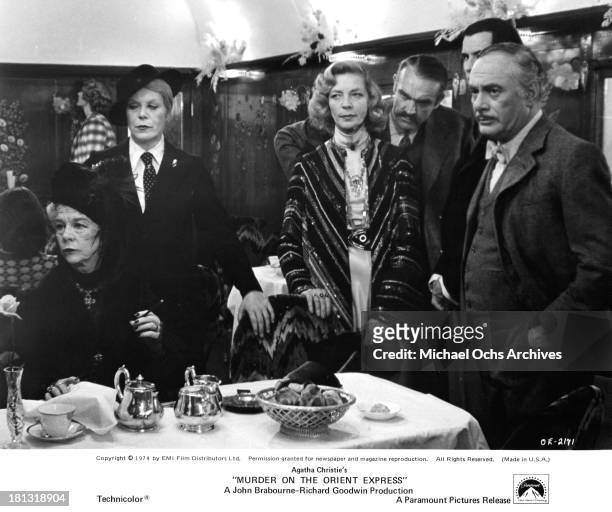 Actresses Wendy Hiller,Rachel Roberts, Lauren Bacall, actor Sean Connery, Anthony Perkins and Martin Balsam on the set of the Paramount Pictures...