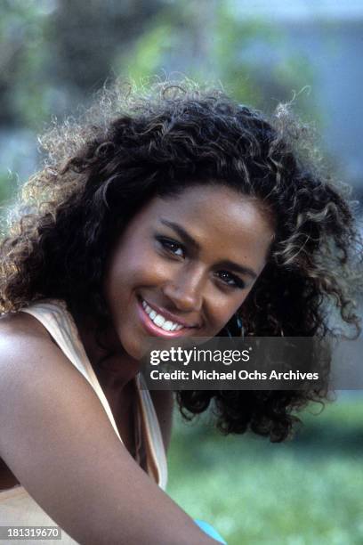 Actress Stacey Dash poses on set of the Warner Bros. Movie " Moving" in 1988.