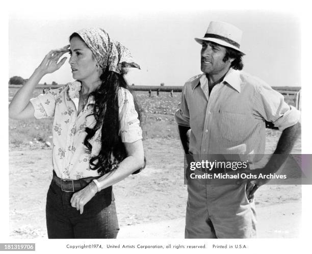 Actress Linda Cristal and actor Alejandro Rey on set of the United Artist movie "Mr. Majestyk" in 1974.
