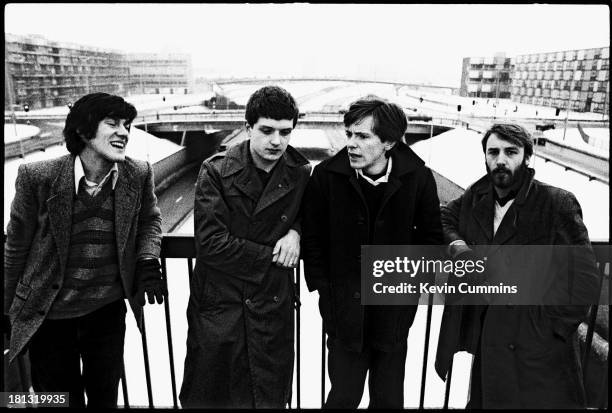 English post punk band Joy Division in Manchester, 6th January 1979. Left to right: Stephen Morris, Ian Curtis , Bernard Sumner, and Peter Hook.