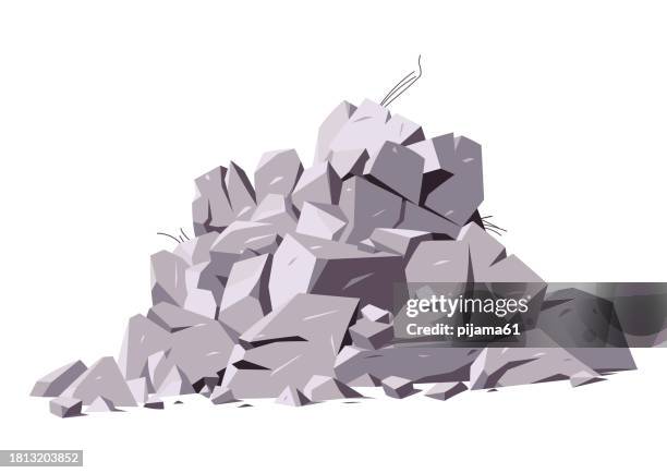 illustrations, cliparts, dessins animés et icônes de fragments concrets d’un bâtiment détruit d’isolement sur un fond blanc - destruction