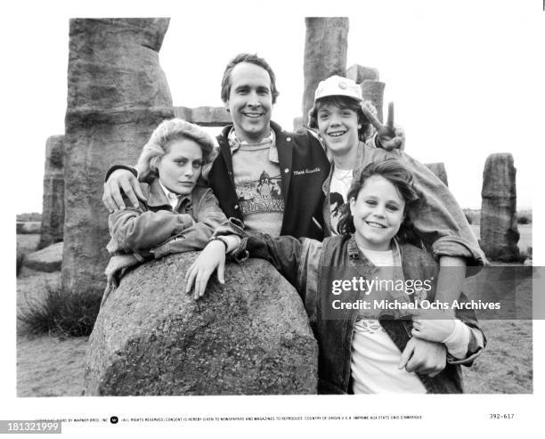 Actress Beverly D'Angelo, actors Chevy Chase, Jason Lively and actress Dana Hill on set of the Warner Bros. Movie National Lampoon's "European...
