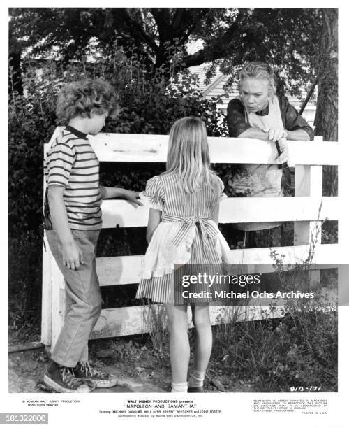 Actor Johnny Whitaker, actress Jodie Foster and Ellen Corby on set of the Walt Disney movie "Napoleon and Samantha" in 1972.