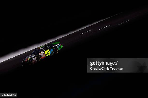 Austin Dyne, driver of the KMC Wheels Chevrolet, practices for the NASCAR K&N Pro Series East North American Power 100 at New Hampshire Motor...