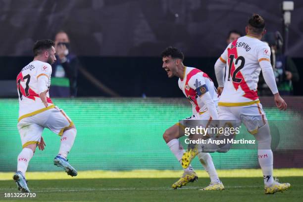 Unai Lopez of Rayo Vallecano celebrates after scoring the team's first goal during the LaLiga EA Sports match between Rayo Vallecano and FC Barcelona...