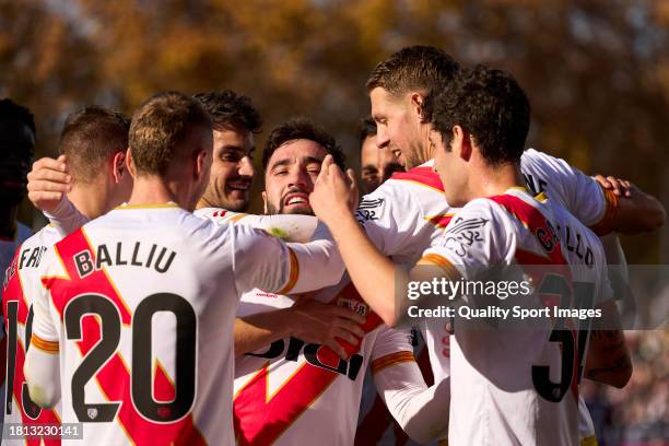 Unai Lopez of Rayo Vallecano celebrates after scoring his team's first goal during the LaLiga EA Sports match between Rayo Vallecano and FC Barcelona...