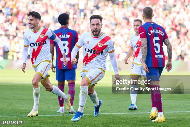 Unai Lopez of Rayo Vallecano celebrates after scoring his team's first goal during the LaLiga EA Sports match between Rayo Vallecano and FC Barcelona...