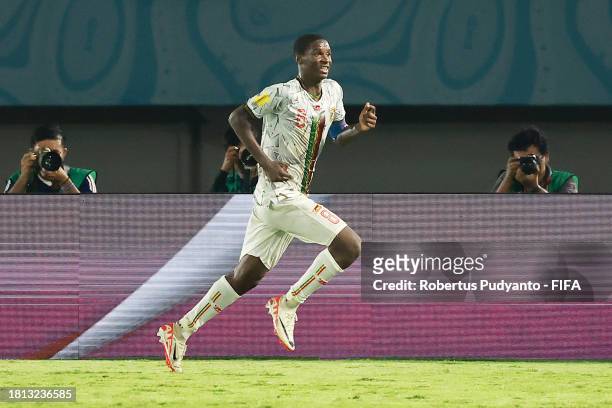 Ibrahim Diarra of Mali celebrates after scoring the team's first goal during the FIFA U-17 World Cup Quarter Final match between Mali and Morocco at...