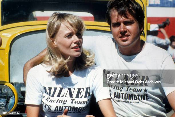 Actress Anna Bjorn and actor Paul Le Mat on the set of Universal Studios movie " More American Graffiti" in 1979.