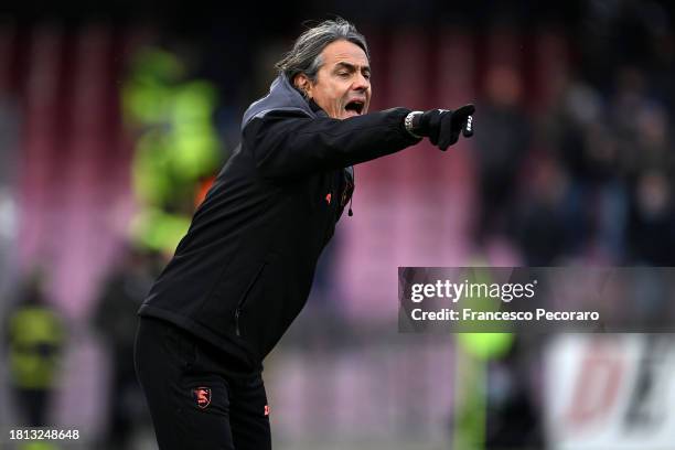 Filippo Inzaghi US Salernitana head coach during the Serie A TIM match between US Salernitana and SS Lazio at Stadio Arechi on November 25, 2023 in...