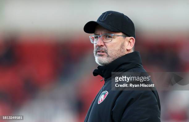 Dan McKellar, Head Coach of Leicester Tigers, looks on prior to the Gallagher Premiership Rugby match between Gloucester Rugby and Leicester Tigers...