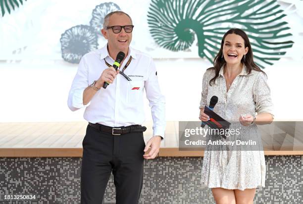 Stefano Domenicali, CEO of Formula One Group, speaks with Laura Winter during a Q&A at the Atmosphere Pool Global partner of Formula 1®, MSC Cruises,...