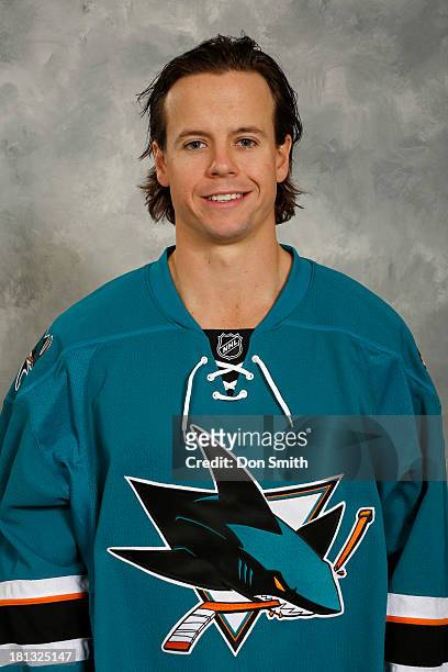 John McCarthy of the San Jose Sharks poses for his official headshot for the 2013-14 season on September 11, 2013 at SAP Center in San Jose,...