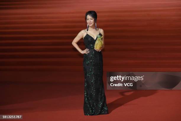 Actress Hu Ling arrives at the red carpet of the 60th Golden Horse Awards at the Sun Yat-sen Memorial Hall on November 25, 2023 in Taipei, Taiwan of...