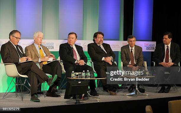 Nicholas Lemann, Jonathan Cole, Michael Crow, Mark Kamlet, Steven Mintz and Scott Stern speak at the TIME Summit On Higher Education Day 2 at Time...