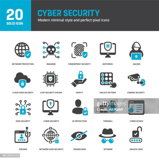 cyber security solid icons. containing malware, hacker, spyware, data security icons collection. vector illustration. for website design, logo, app, template, ui, etc. - firewall icon set stock illustrations
