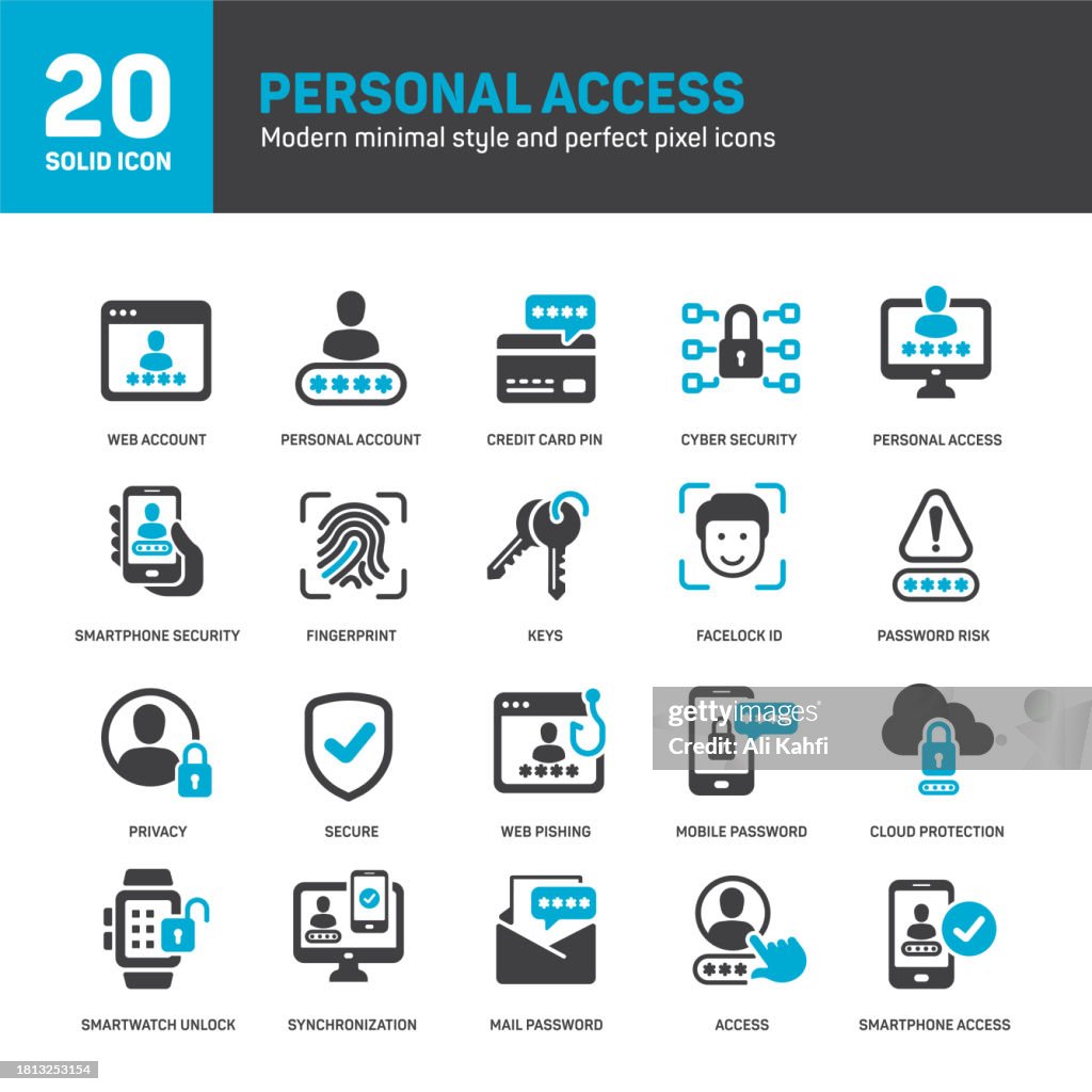 Personal access solid icons. Containing security, privacy, access, password collection. Vector illustration. For website design, logo, app, template, ui, etc.