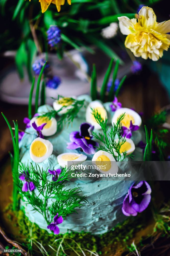 Fish layer cake with tuna mousse and quail eggs