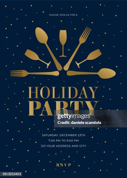 illustrations, cliparts, dessins animés et icônes de modèle de conception d’invitation de fête de vacances. - repas entre amis