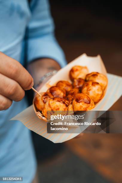 takoyaki balls, street food in japan - takoyaki stock pictures, royalty-free photos & images