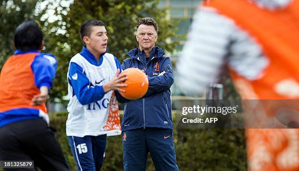 The head coach of the Dutch national football team Louis van Gaal attends the selection day for ball boys and girls, who retrieve balls for players...