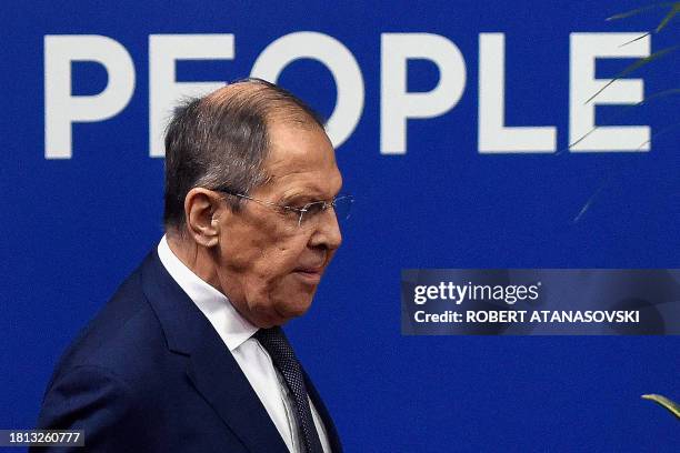 Russian Foreign Minister Sergei Lavrov attends the 30th Organization for Security and Co-operation Ministerial Meeting in Skopje, Republic of North...