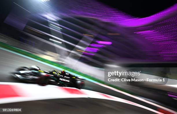 Lewis Hamilton of Great Britain driving the Mercedes AMG Petronas F1 Team W14 on track during qualifying ahead of the F1 Grand Prix of Abu Dhabi at...