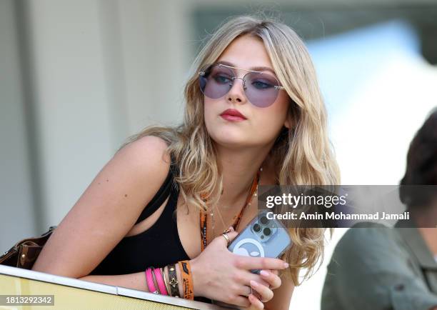 Fan seen during qualifying ahead of the F1 Grand Prix of Abu Dhabi at Yas Marina Circuit on November 25, 2023 in Abu Dhabi, United Arab Emirates.