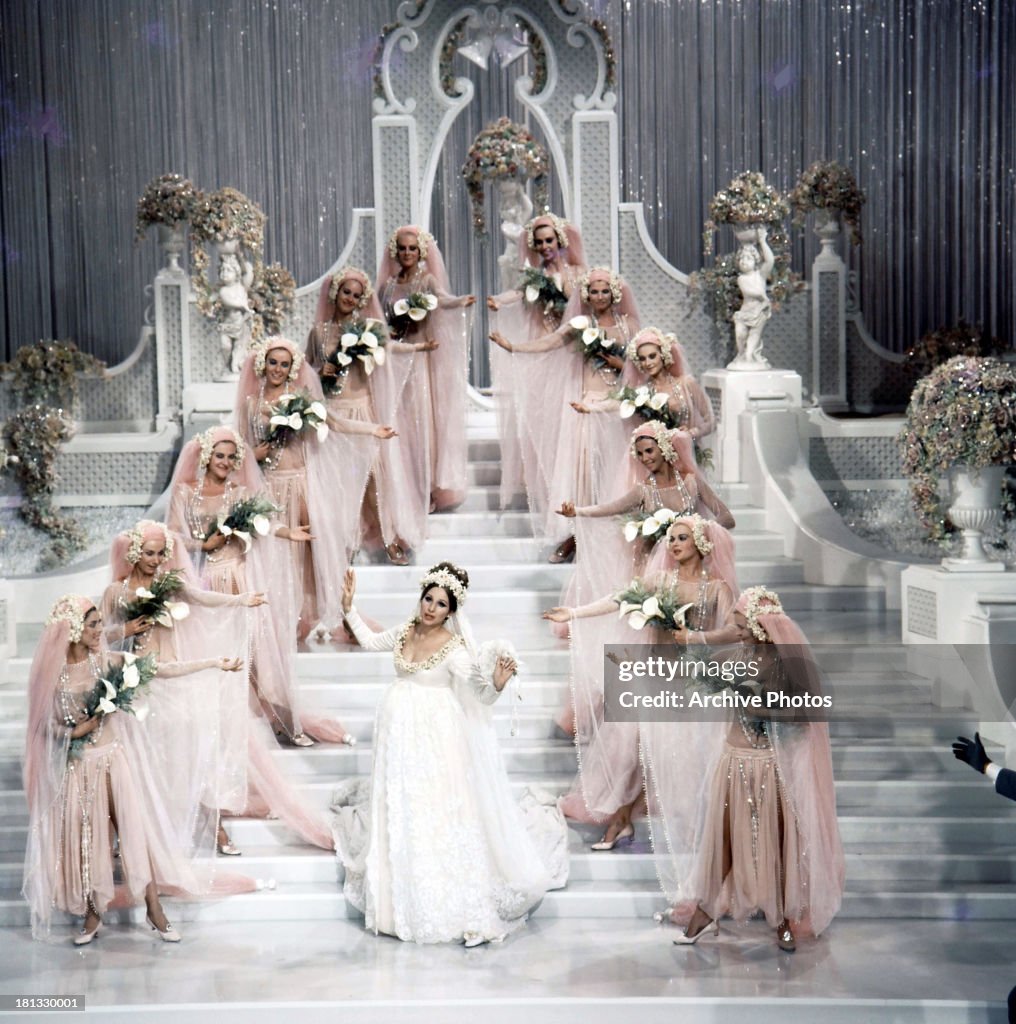 Barbra Streisand sings in a wedding dress in a scene from the film... News  Photo - Getty Images