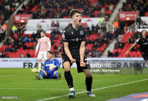 Andrew Moran of Blackburn Rovers celebrates after scoring the team's second goal during the Sky Bet Championship match between Stoke City and...