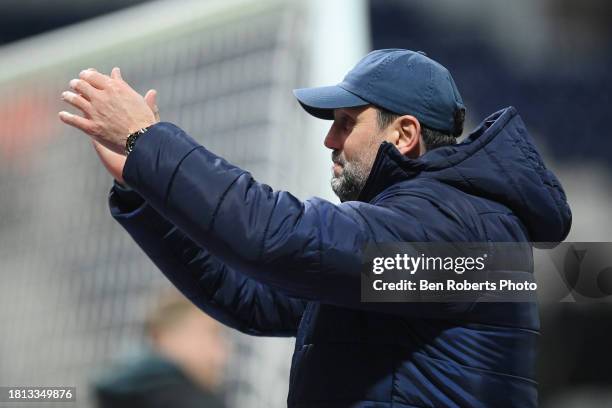 Cardiff City Manager Erol Bulut celebrates after the Sky Bet Championship match between Preston North End and Cardiff City at Deepdale on November...