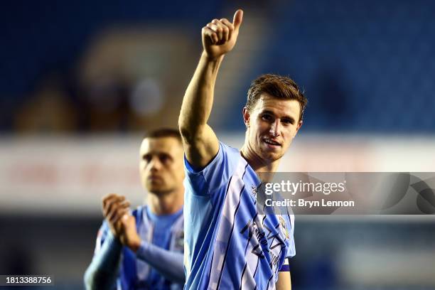 Coventry Captain Ben Sheaf acknowledges the fans after their 3-0 in the Sky Bet Championship match between Millwall and Coventry City at The Den on...