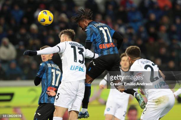 Ademola Lookman of Atalanta BC scores the team's first goal during the Serie A TIM match between Atalanta BC and SSC Napoli at Gewiss Stadium on...