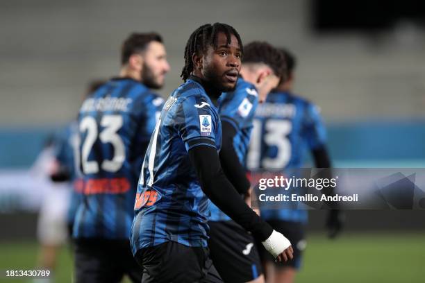 Ademola Lookman of Atalanta BC celebrates after scoring the team's first goal during the Serie A TIM match between Atalanta BC and SSC Napoli at...