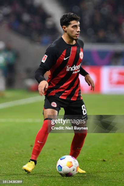 Fares Chaibi of Eintracht Frankfurt controls the ball during the Bundesliga match between Eintracht Frankfurt and VfB Stuttgart at Deutsche Bank Park...