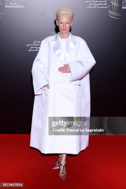 Tilda Swinton attends the Ceremony of the 20th anniversary of the festival during the 20th Marrakech International Film Festival on November 25, 2023...