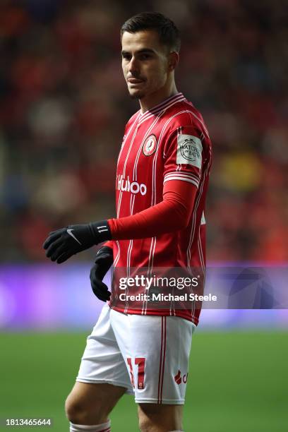 Anis Mehmeti of Bristol City during the Sky Bet Championship match between Bristol City and Middlesbrough at Ashton Gate on November 25, 2023 in...