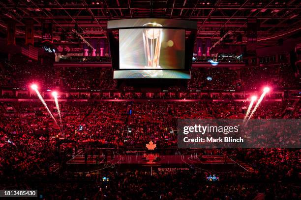 An general view of the court is seen before the Toronto Raptors play the Chicago Bulls in their NBA In-Season Tournament game at the Scotiabank Arena...