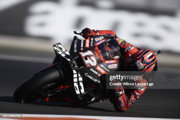 Maverick Vinales of Spain and Aprilia Racing rounds the bend during the MotoGP of Valencia - Sprint at Ricardo Tormo Circuit on November 25, 2023 in...