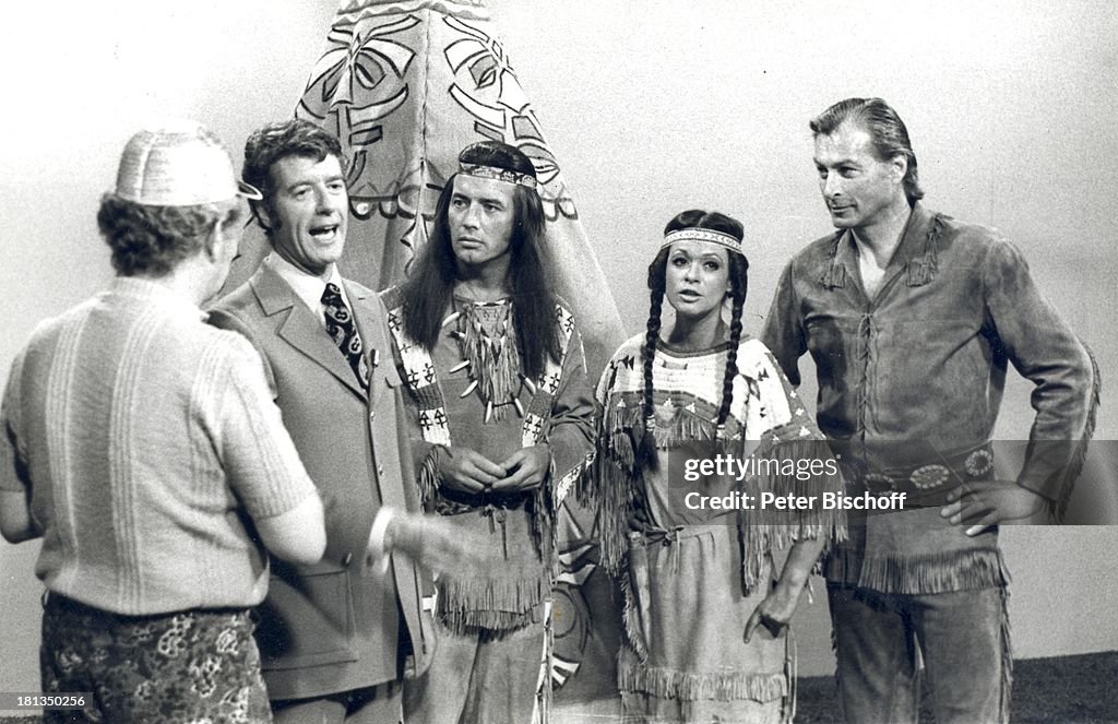 Rudi Carrell, Pierre Brice, Marie Versini, Lex Barker, (v.l.n.r.