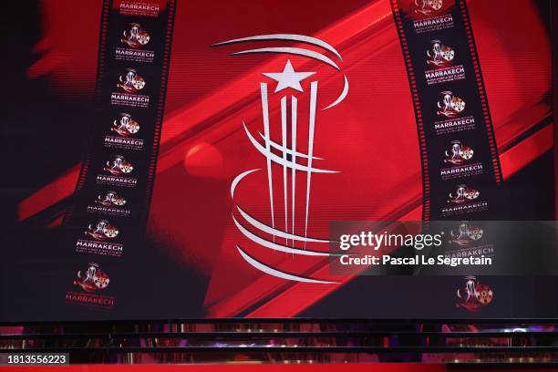 General view of the stage during the Ceremony of the 20th anniversary of the festival during the 20th Marrakech International Film Festival on...