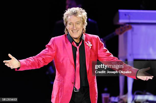 Rod Stewart performs on stage at O2 Arena on September 20, 2013 in London, England.