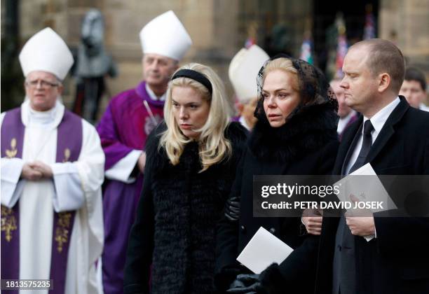 Havel's widow Dagmar Havlova walks with her daughter Nina during the state funeral of former Czech President Vaclav Havel leaves the state funeral of...